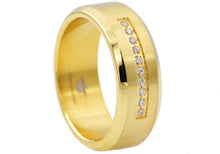 Load image into Gallery viewer, Mens Gold Stainless Steel Ring With Cubic Zirconia - Blackjack Jewelry