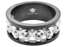 Load image into Gallery viewer, Mens Black Stainless Steel Skull Ring - Blackjack Jewelry