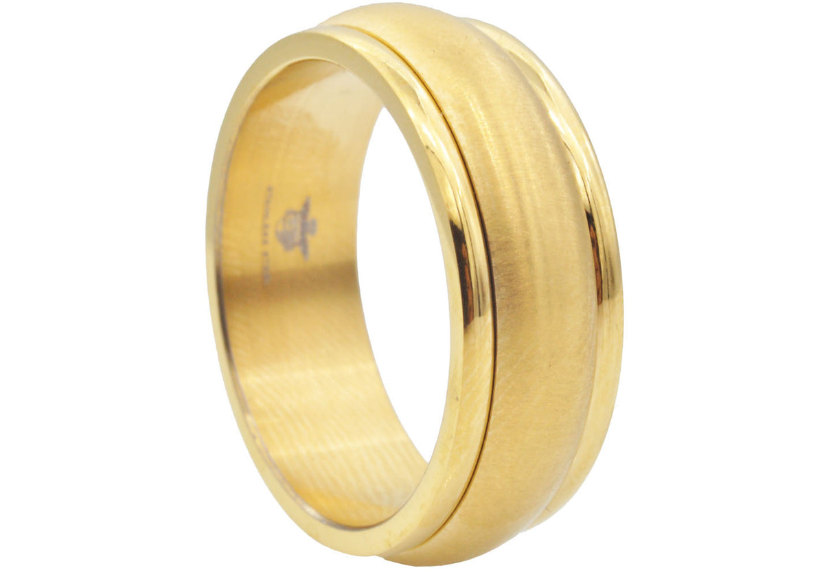 Rings Gold Center Grooved Edge Stainless Steel Ring Grj0007 7mm / 10 Wholesale Jewelry Website 10 Unisex