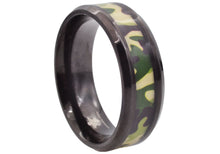 Load image into Gallery viewer, Mens Black Stainless Steel Green Camo Band Ring - Blackjack Jewelry