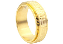 Load image into Gallery viewer, Mens 8mm Gold Stainless Steel Etched Greek Key Spinner Band Ring - Blackjack Jewelry
