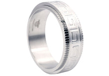 Load image into Gallery viewer, Mens 8mm Stainless Steel Etched Greek Key Spinner Band Ring - Blackjack Jewelry