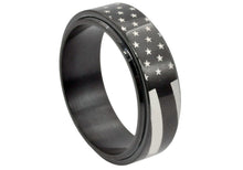 Load image into Gallery viewer, Mens Black Stainless Steel American Flag Spinner Ring - Blackjack Jewelry