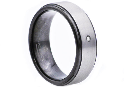 Mens Black Plated Tungsten Ring With Diamond - Blackjack Jewelry