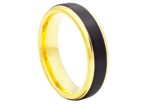 Mens Two-Toned Gold and Black Tungsten Band Ring