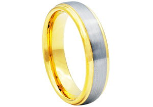 Mens Gold Plated Brushed Center Tungsten Band Ring
