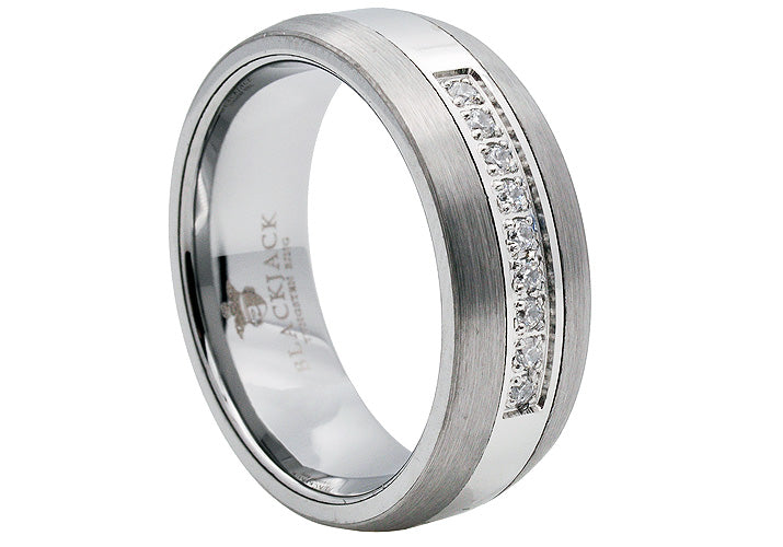 Mens Tungsten Band Ring With Cubic Zirconia