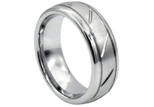 Load image into Gallery viewer, Mens 8mm Brushed And Polished Tungsten Etched Band Ring - Blackjack Jewelry
