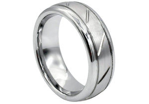 Mens 8mm Brushed And Polished Tungsten Etched Band Ring - Blackjack Jewelry