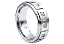Load image into Gallery viewer, Mens Tungsten Ring with a Square Design and Imbedded Cubic Zirconia - Blackjack Jewelry
