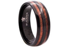 Load image into Gallery viewer, Mens 8mm Black Tungsten Band Ring With Wood Stripe - Blackjack Jewelry
