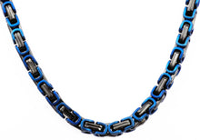 Load image into Gallery viewer, Mens Black And Blue Stainless Steel Byzantine Link Chain Necklace - Blackjack Jewelry