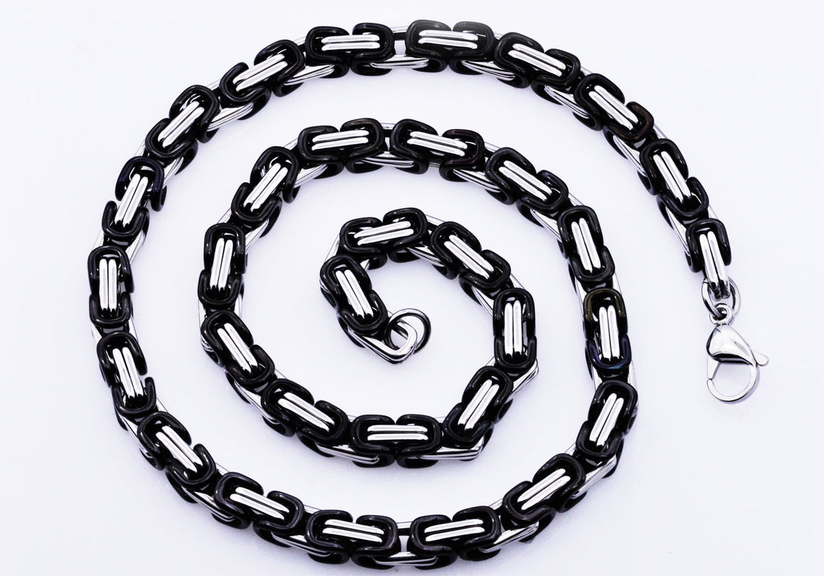 Hermah 5mm Mens Boys Byzantine Box Black Silver Stainless Steel Necklace  Chain 20-30inch 