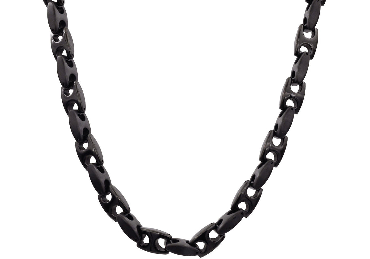 Men's Black Stainless Steel 24" Anchor Link Chain Necklace