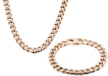 Load image into Gallery viewer, Mens 10mm Rose Stainless Steel Curb Link Chain Set - Blackjack Jewelry