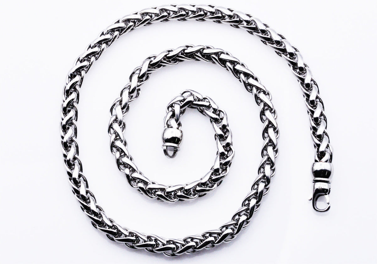 thumbnail image 2 of Mens 6MM Square Wheat Curb Chain Bracelet 8.7+Necklace 22 Stainless Steel Set 2 of 6