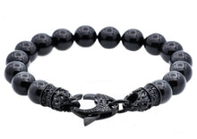 Load image into Gallery viewer, Mens Genuine Onyx Black Stainless Steel Beaded Bracelet With Black Cubic Zirconia - Blackjack Jewelry
