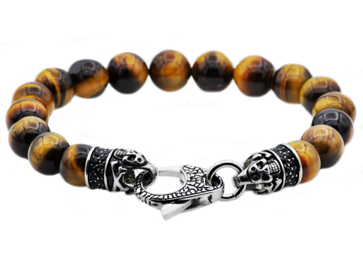 Men's Tiger Eye & Black Onyx Bead Bracelet - Stainless Steel Franco Chain With Magnetic Clasp, 8" Length - View #14