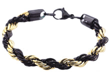 Load image into Gallery viewer, Mens Gold And Black Stainless Steel Rope Chain Bracelet - Blackjack Jewelry

