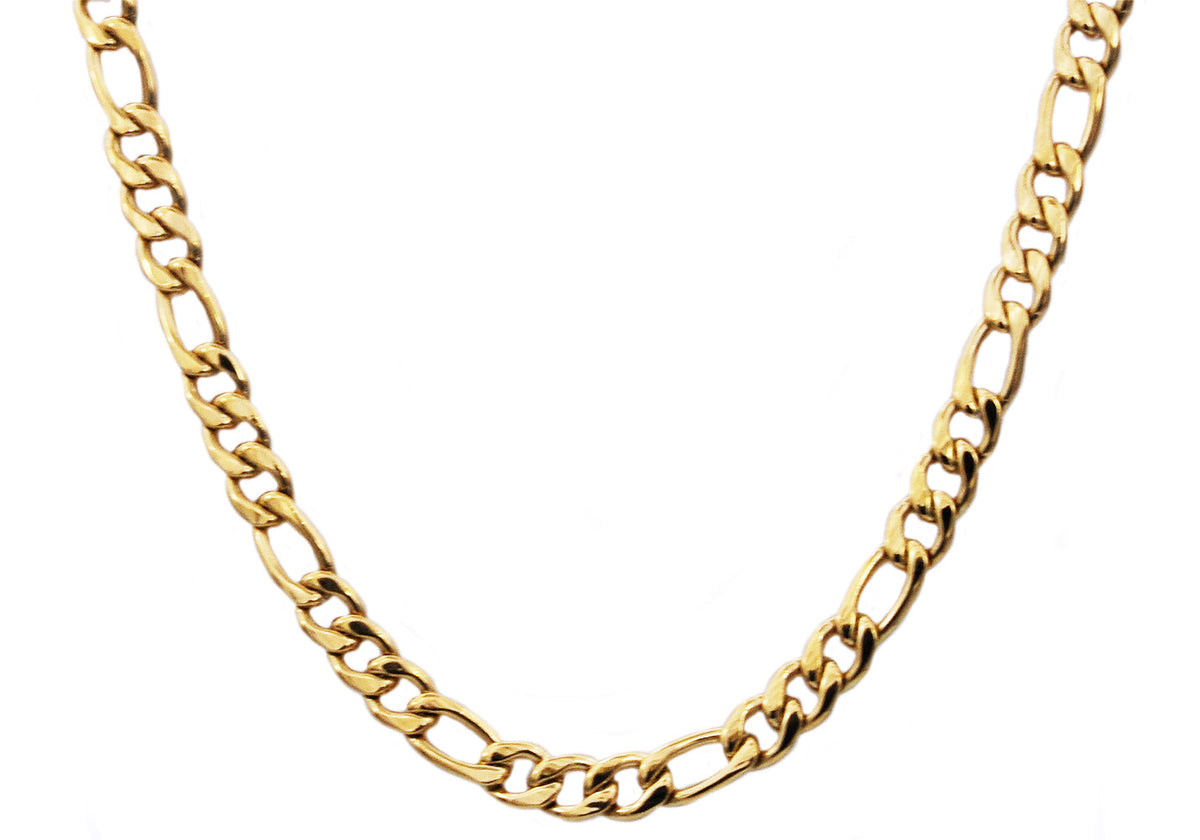 Mens Gold Stainless Steel Figaro Link Chain Necklace