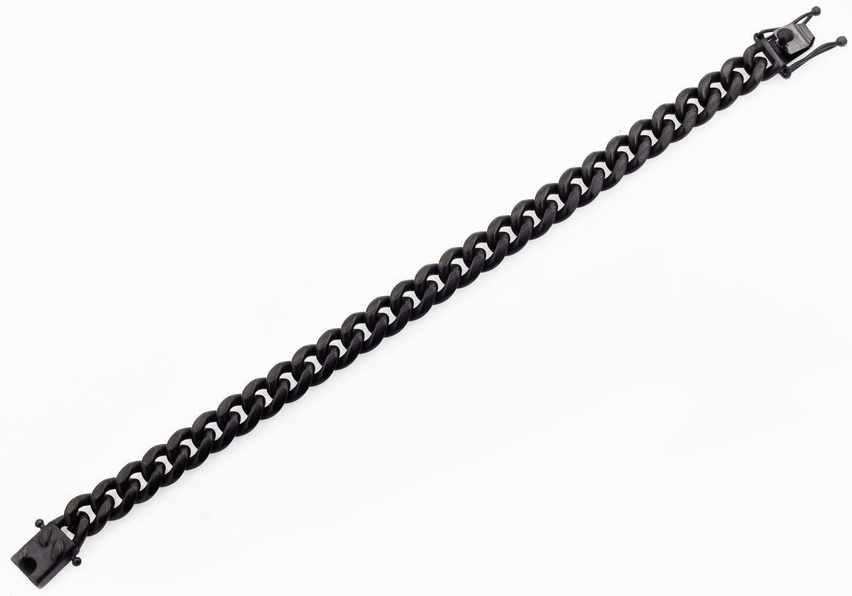 Men's 10mm Matte Black Plated Stainless Steel Miami Cuban Link Chain Necklace with Box Clasp