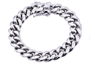Mens 14mm Stainless Steel Cuban Link Chain Bracelet With Box Clasp - Blackjack Jewelry