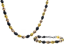 Load image into Gallery viewer, Mens Tri Tone Stainless Steel Skull Link Chain Bracelet And Necklace Set - Blackjack Jewelry