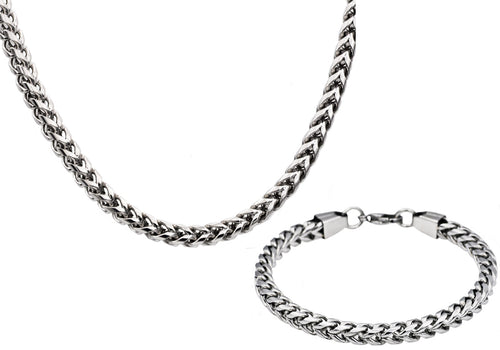 Mens Stainless Steel Rounded Franco Link Chain Set - Blackjack Jewelry