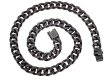 Load image into Gallery viewer, Mens Black Stainless Steel Curb Link Chain Necklace With Cubic Zirconia - Blackjack Jewelry