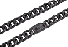 Load image into Gallery viewer, Mens Black Stainless Steel Curb Link Chain Necklace With Cubic Zirconia - Blackjack Jewelry