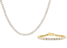 Load image into Gallery viewer, Mens Gold Plated Stainless Steel 5mm Cubic Zirconia Tennis Bracelet And Necklace Set - Blackjack Jewelry