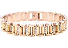 Load image into Gallery viewer, Mens Rose Gold Stainless Steel Watch Link Bracelet With Cubic Zirconia - Blackjack Jewelry