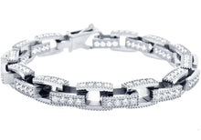 Load image into Gallery viewer, Mens Stainless Steel Square Link Chain Bracelet with Cubic Zirconia - Blackjack Jewelry