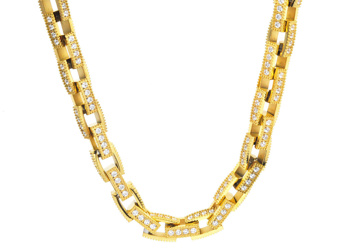 Mens Gold Stainless Steel X-Shaped Link Chain Necklace