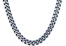 Load image into Gallery viewer, Mens Two-Toned Matt Blue Stainless Steel Cuban Link 24" Chain Necklace - Blackjack Jewelry