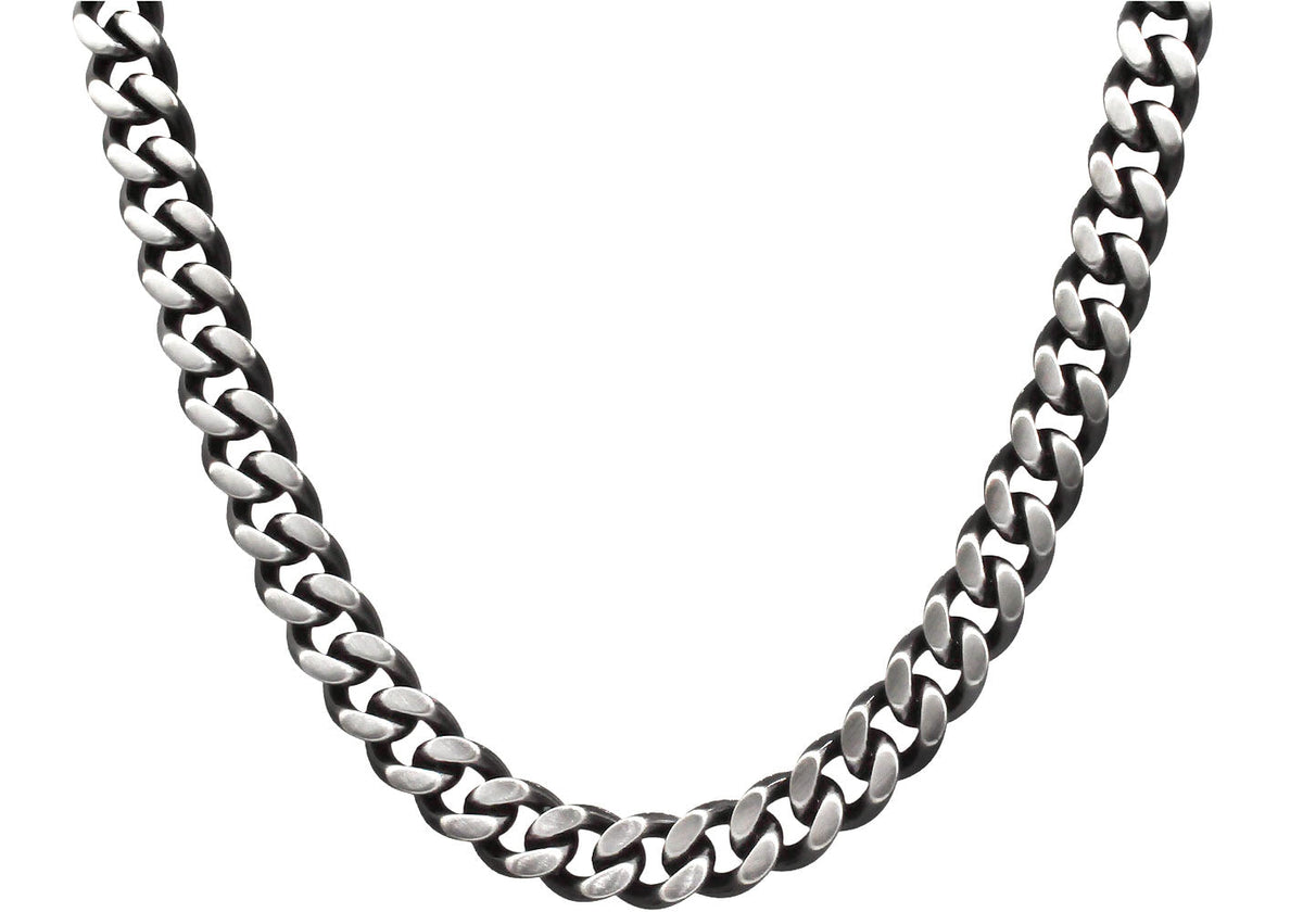 Mens Black Cuban Link Necklace, Black Stainless Chain Men