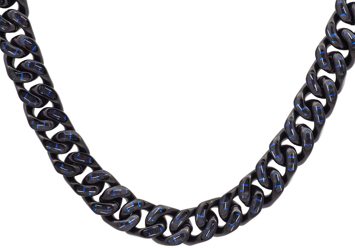 Men's 12mm Black Plated Stainless Steel Cuban Link Chain Necklace With