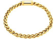 Load image into Gallery viewer, Mens Gold Plated Stainless Steel Wheat Link Chain Bracelet With Magnetic Clasp - Blackjack Jewelry
