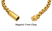 Load image into Gallery viewer, Mens Gold Plated Stainless Steel Wheat Link Chain Bracelet With Magnetic Clasp