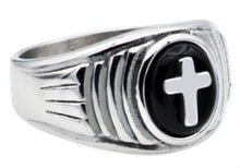 Load image into Gallery viewer, Mens Onyx And Stainless Steel Cross Ring - Blackjack Jewelry
