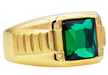 Load image into Gallery viewer, Mens Genuine Green Spinel And Gold Stainless Steel Ring With Cubic Zirconia - Blackjack Jewelry
