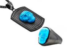 Load image into Gallery viewer, Mens Matching Dog Tag And Ring Genuine Turqoise Skull Set - Blackjack Jewelry