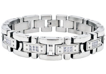 Load image into Gallery viewer, Mens Stainless Steel Link Bracelet With Cubic Zirconia
