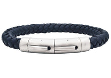 Load image into Gallery viewer, Mens Blue Leather Stainless Steel Extendable Bracelet
