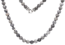 Load image into Gallery viewer, Mens Genuine 8mm Gray Jasper Stainless Steel Beaded Necklace
