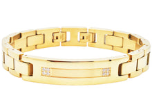 Load image into Gallery viewer, Mens Gold Plated Stainless Steel ID-Engravable Bracelet With Cubic Zirconia
