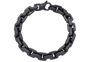 Mens Black Stainless Steel Square Link Chain Bracelet