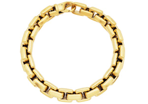 Mens Gold Plated Stainless Steel Square Link Chain Bracelet