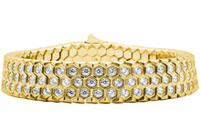 Load image into Gallery viewer, Mens Honey Comb Texture Gold Plated Stainless Steel Bracelet with Cubic Zirconia
