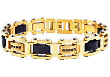 Load image into Gallery viewer, Mens Gold Stainless Steel Bracelet With Black Carbon Fiber And Cubic Zirconia
